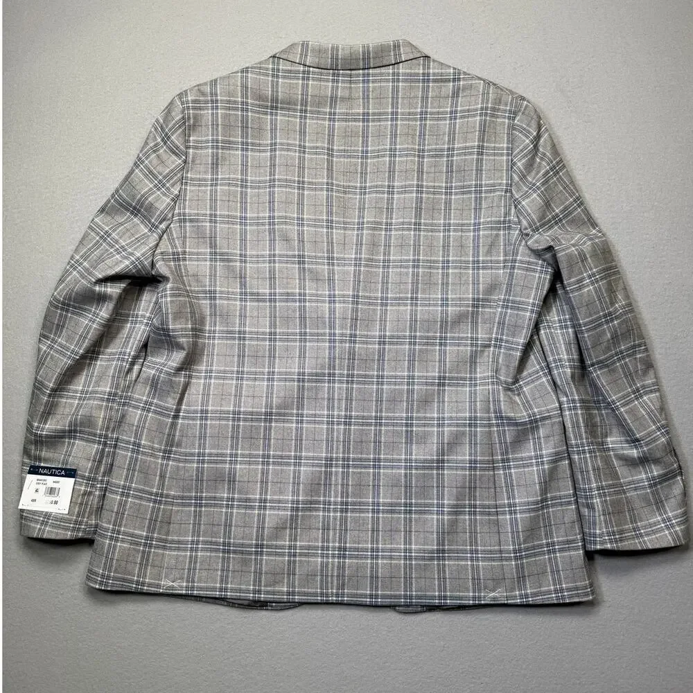 Nautica Men's Modern-Fit Sport Coat Grey Plaid 48R $250